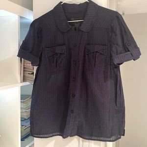 Marc Jacobs Oversize Navy Striped Cotton Short-Sleeve Button-Down Shirt